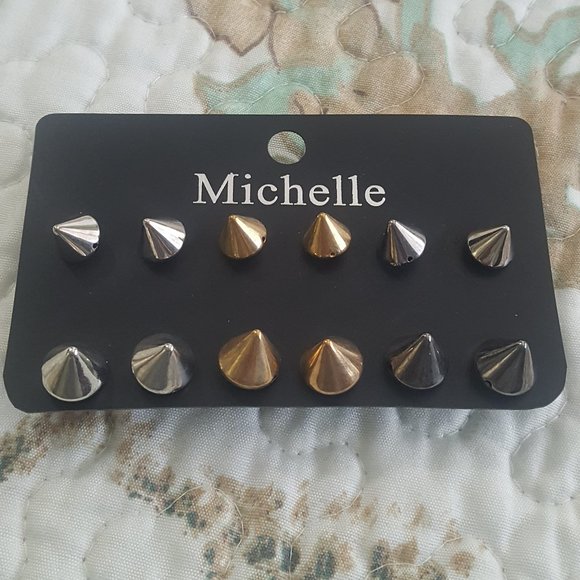 6 pairs punk goth spike earring set - Picture 1 of 3